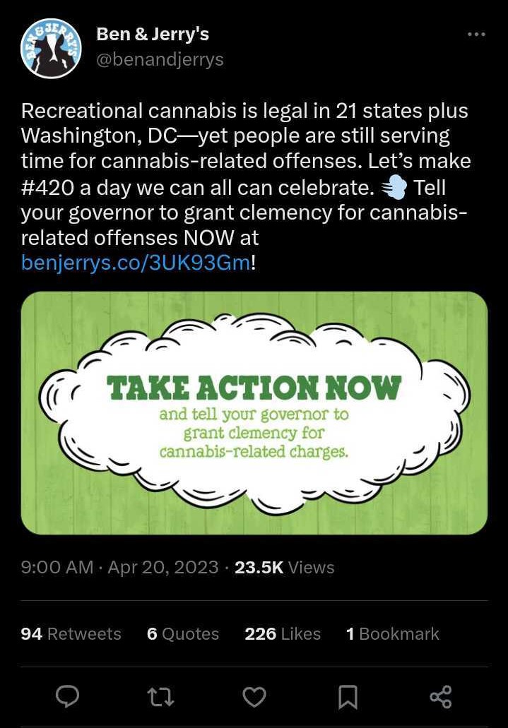 Ben & Jerry's 420 tweet