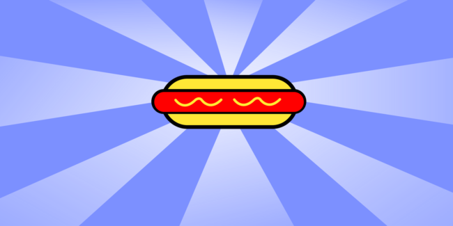 full color line illustration of a hotdog in bun