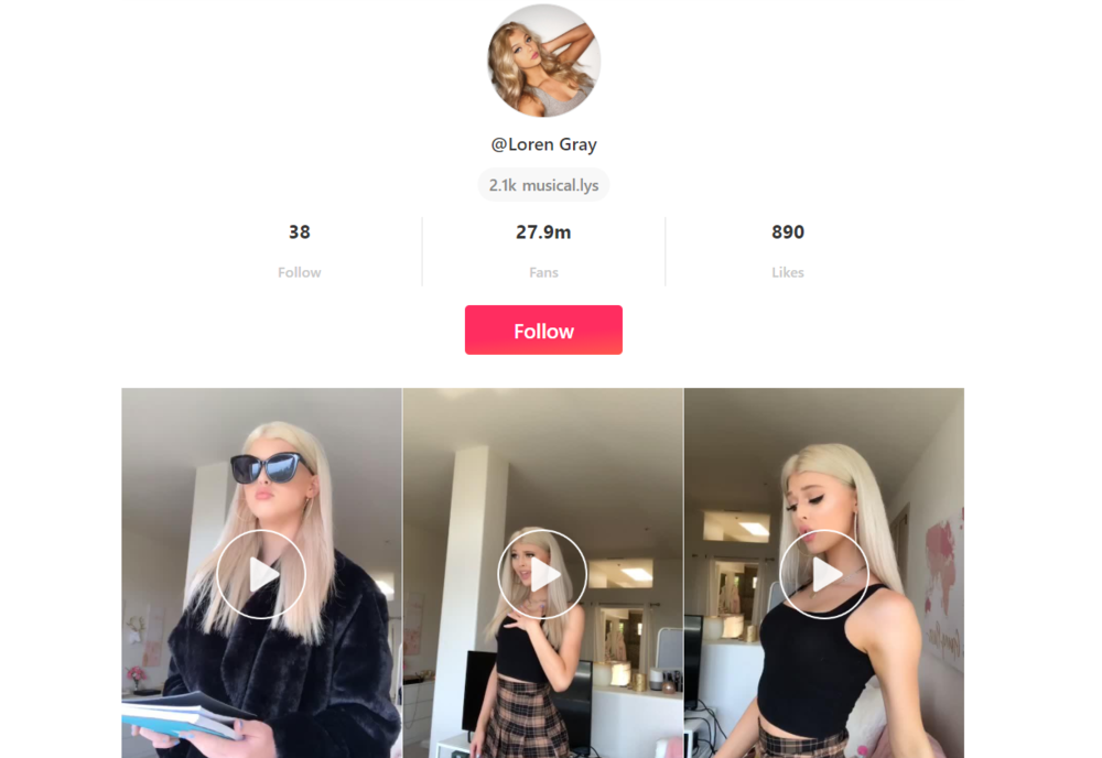 screenshot of INstagram profile of Loren Gray