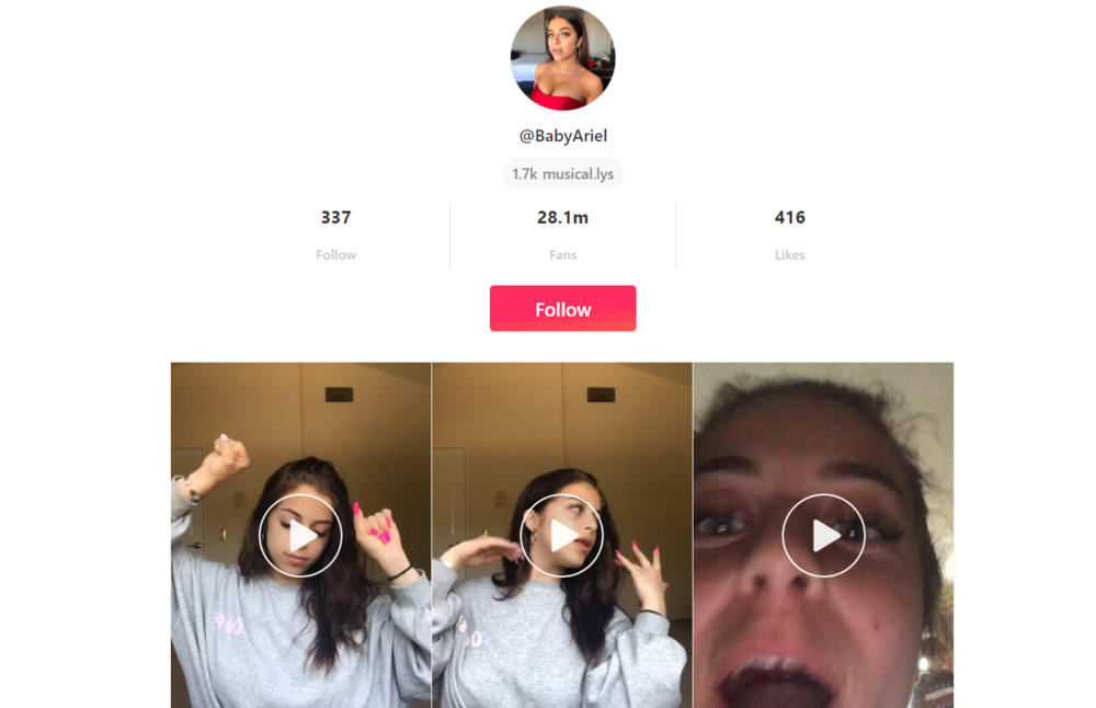 screenshot of INstagram profile of Baby Ariel