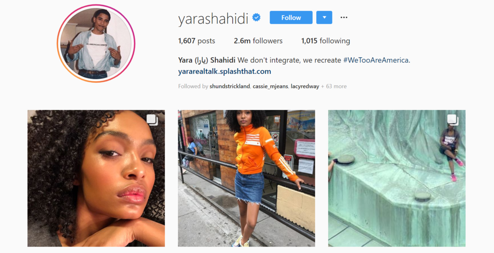 screenshot of INstagram profile of 
Yara Shahidi